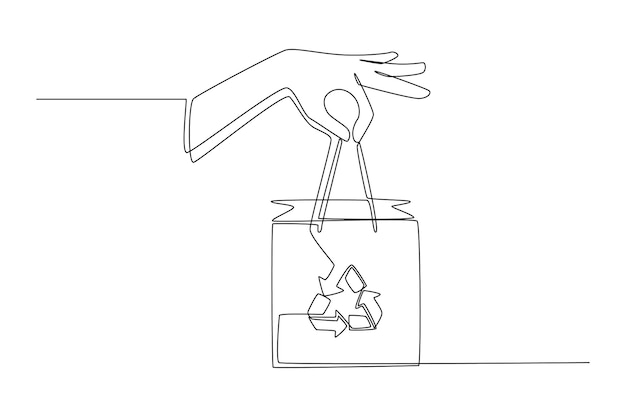 Непрерывный рисунок одной линии Рука держит эко-упаковочный пакет Концепция эко-упаковки Однолинейный рисунок дизайн векторной графической иллюстрации