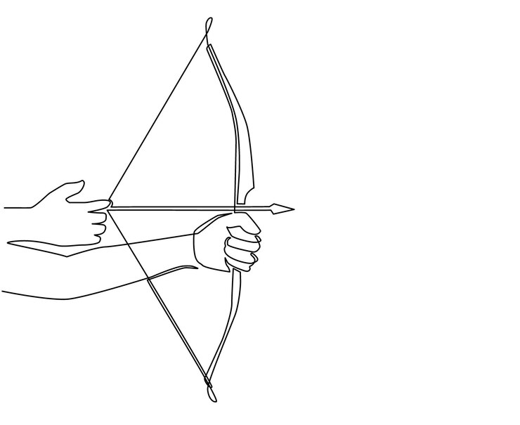 वेक्टर continuous one line drawing hand holding bow arrow aiming ready to shooting target vector graphic