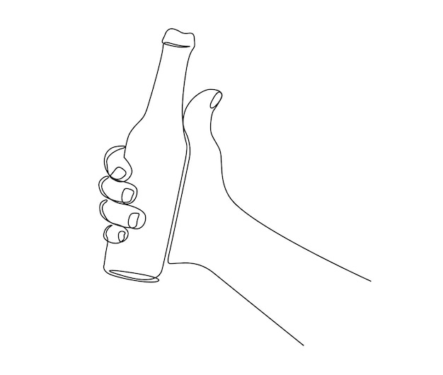 Continuous one line drawing of hand holding drinking bottle simple glass bottle line art vector illustration Plastic free concept