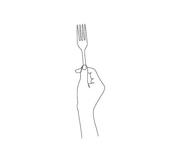 Continuous one line drawing of hand holding fork Hand holding silverware simple line art vector design