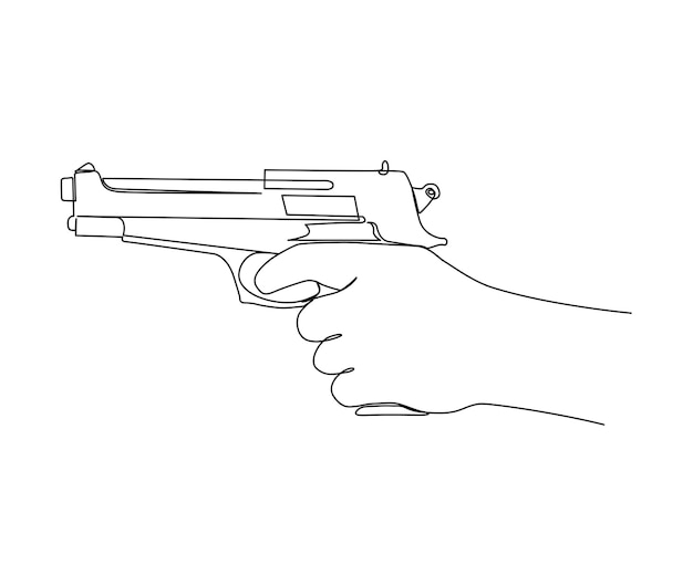 Continuous one line drawing of hand holding Gun Hand Gun single line art vector design Military concept