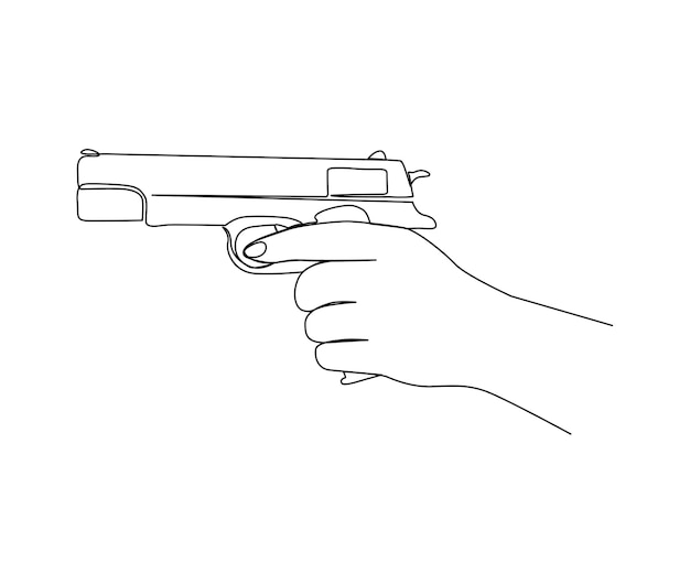 Непрерывный рисунок одной линии руки, держащей пистолет Ручной пистолет, однолинейный художественный векторный дизайн Военная концепция