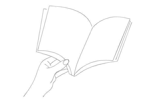 continuous one line drawing of hand holding a open book minimalist icon concept in editable stroke