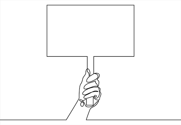 Continuous one line drawing hand holding signboard illustration concept