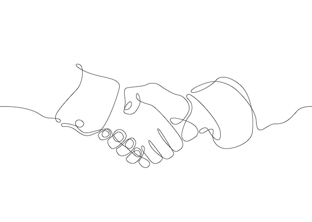 Continuous one line drawing hand palm fingers gestures business concept deal deals handshake