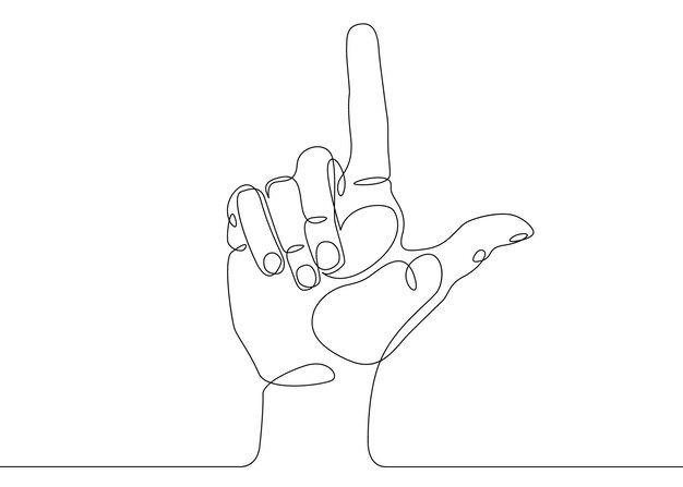 Vector continuous one line drawing hand palm fingers gestures hand pointing direction finger