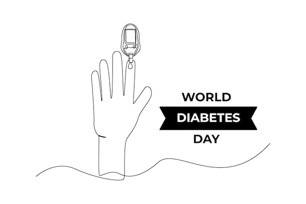 Continuous one line drawing hand using glucometer for checking blood sugar level World diabetes day concept Single line draw design vector graphic illustration