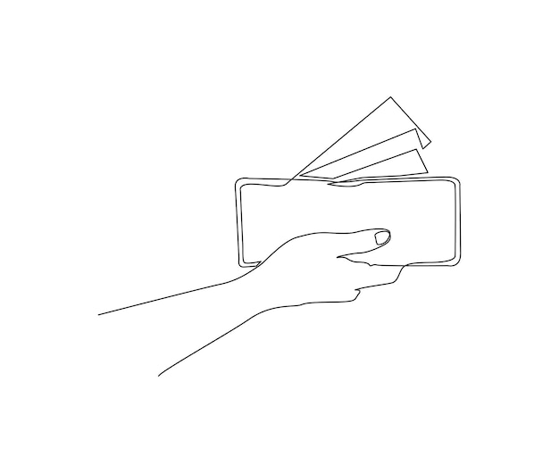 Continuous one line drawing of Hand Wallet With The Money Wallet line art drawing vector illustration