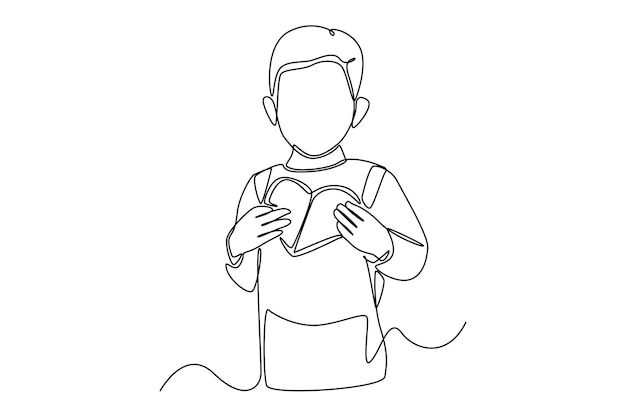 Continuous one line drawing happy boy hugging heart World health Day concept Single line draw design vector graphic illustration