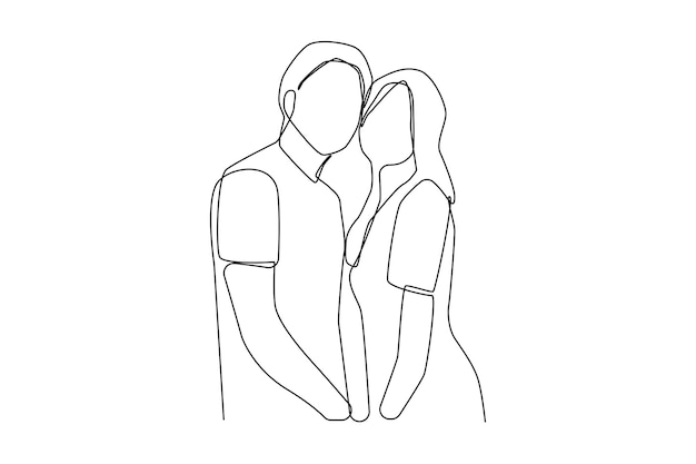 Continuous one line drawing happy couple portrait Family concept Single line draw design vector graphic illustration