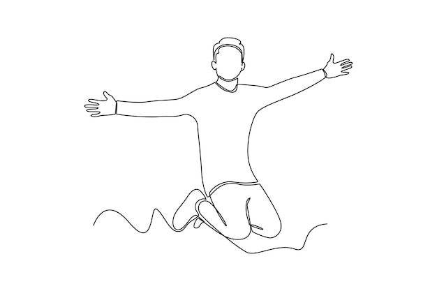 Continuous one line drawing of Happy free people flying floating and jumping in air Freedom concept Doodle vector illustration in simple linear style