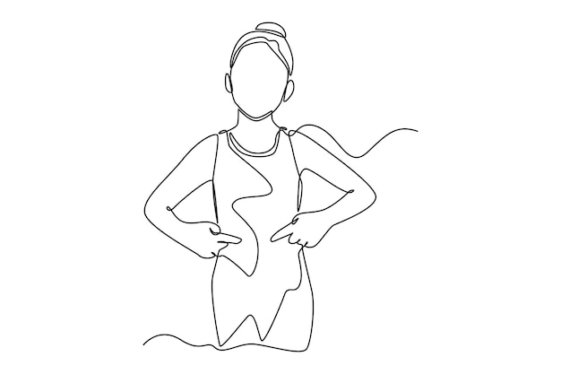 Вектор Непрерывный рисунок одной линии счастливая девушка показывает свой живот концепция анатомии частей тела детей одна линия рисует дизайн векторной графической иллюстрации