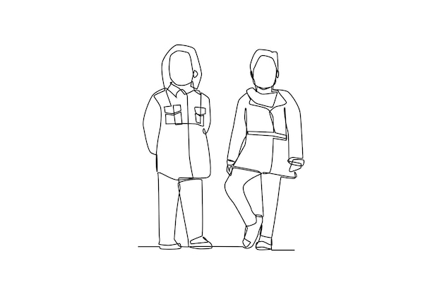 Continuous one line drawing happy little boy and girl with casual costume Family concept Single line draw design vector graphic illustration