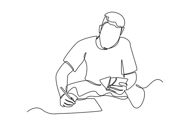 A young man with headset looking at monitor computer. Continuous one line  drawing of a gamer playing games with computer monitor, headphone, mouse,  and keyboard. Sparring game online concept 2099823 Vector Art