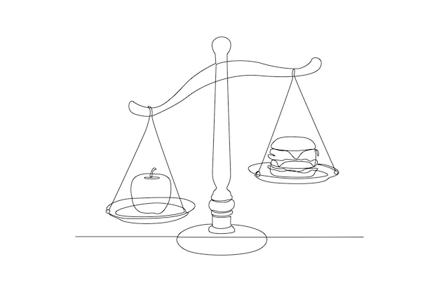 Vector continuous one line drawing healthy vs unhealthy food food nutrition concept vector illustration