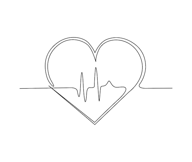 Continuous one line drawing of heart beat pulse simple heartbeat pulse line art vector illustration