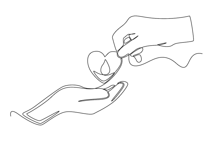 Vector continuous one line drawing heart filled with blood world blood day concept single line draw design vector graphic illustration