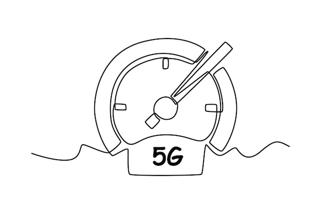 Непрерывное рисование одной линии с высокой скоростью 5G Концепция технологии высокоскоростного мобильного Интернета 5G Однолинейная векторная графическая иллюстрация