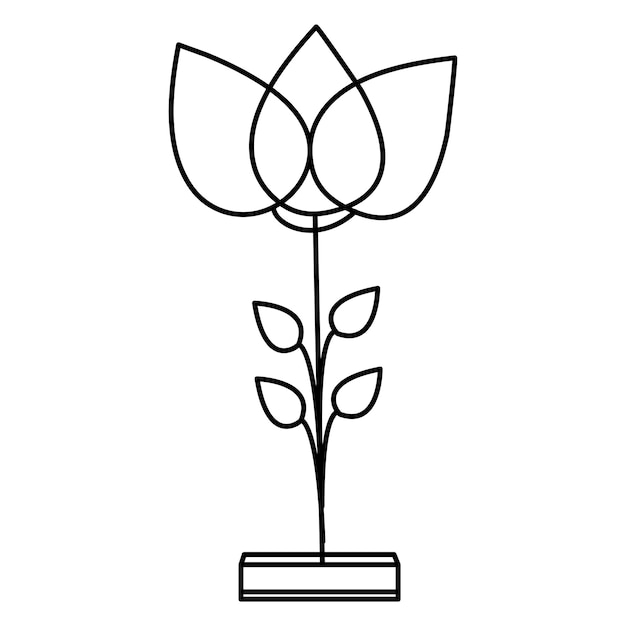 Continuous one line drawing of home plant in a pot tree vector illustration