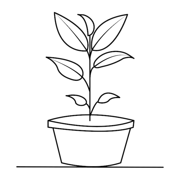 Continuous one line drawing of home plant in a pot tree vector illustration