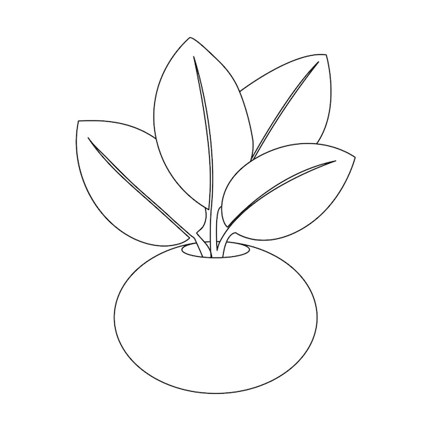 Vector continuous one line drawing of home plant tree in a pot outline vector art illustration