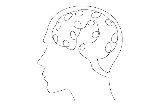 Continuous one line drawing of human brain hand drawn minimalism style brain line art illustration
