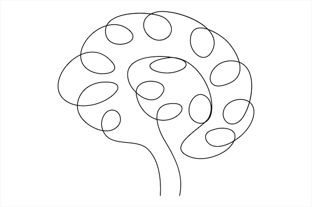 人間の脳の連続的な1行絵 手描きミニマリズムスタイルの脳のラインアートイラスト