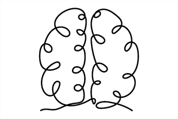 인간 뇌의 연속적인 한 줄 그림 손으로 그려진 미니멀리즘 스타일의 뇌 라인 아트 일러스트레이션