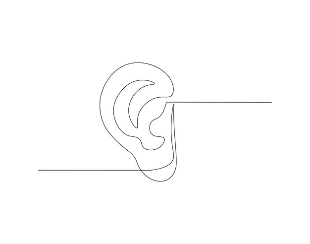 Continuous one line drawing of human ear One line of human ear Body parts conceptcontinuous line art Editable outline