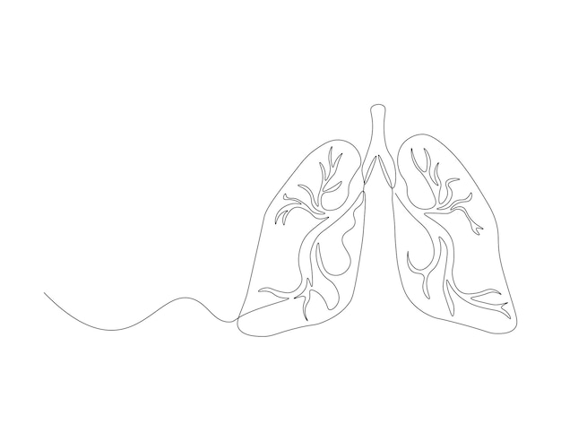 Continuous one line drawing of human lungs One line of anatomical human lungs Medical internal concept continuous line art Editable outline