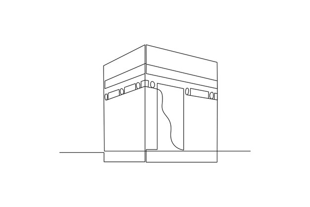벡터 연속적인 한 줄 그림 카바 알하람과 모스크 개념 두들 터 일러스트레이션