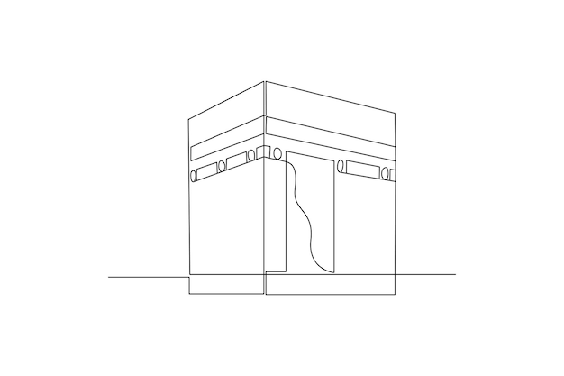 Continuous one line drawing Kabaah alharam and mosque concept Doodle vector illustration