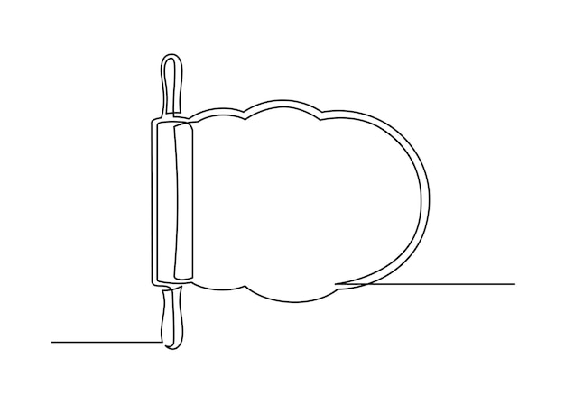 Continuous one line drawing of a kitchen roller pin and dough