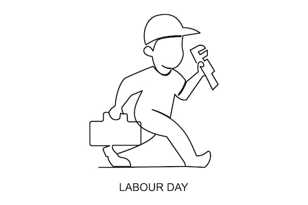 Vector continuous one line drawing labor day concept with labour day isolated on white background