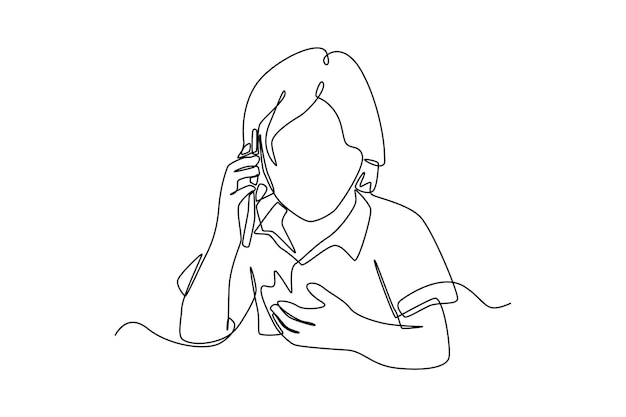 Vettore disegno continuo di una linea bambina che utilizza lo smartphone concetto di comunicazione illustrazione grafica vettoriale del disegno a linea singola