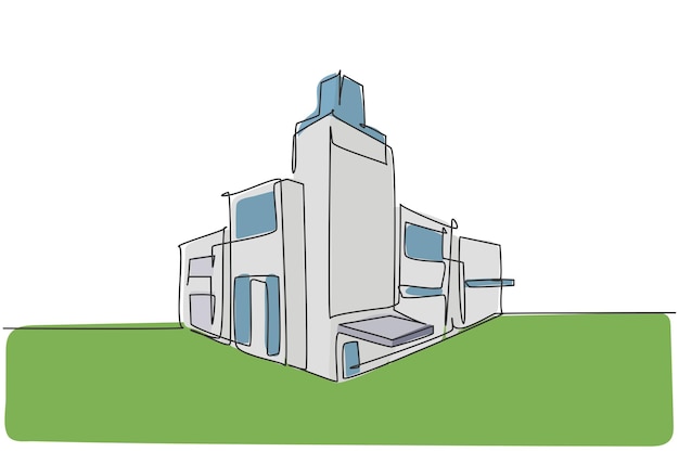 街の真ん中にある高級マンションの連続単線画 住宅建築ベクタースタイル