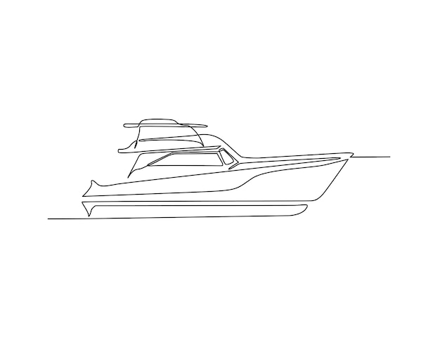 高級ヨット ボート ライン アート描画ベクトル図の連続 1 つの線画