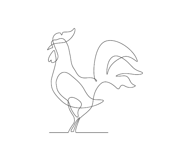 Disegno continuo di una linea di pollo maschio gallo disegno vettoriale semplice linea arte