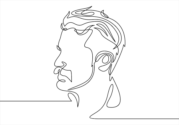 Непрерывный однолинейный рисунок мужского портрета Прическа Модный мужской стиль