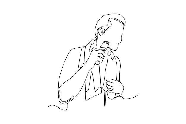 Непрерывный рисунок одной линии мужчина бреет бороду Здравоохранение на дому концепция Однолинейный рисунок дизайн векторной графической иллюстрации
