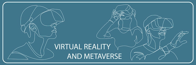 Vector continuous one line drawing man or woman in glasses device virtual reality or vr set metaverse with cyberpunk theme