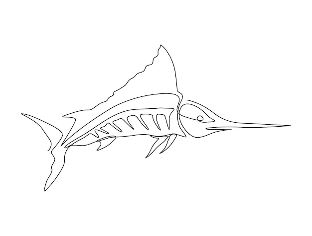 Disegno continuo di un pesce marlin. semplice illustrazione del pesce marlin che salta linea arte vect