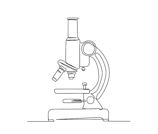 Непрерывный однолинейный рисунок микроскопа Простая иллюстрация векторной иллюстрации микроскопической лаборатории