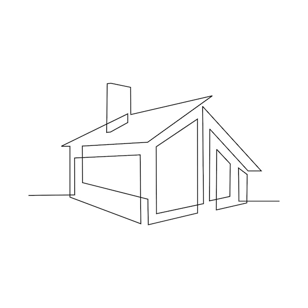 Continuous one line drawing Modern house logo