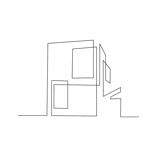 Continuous one line drawing Modern house logo