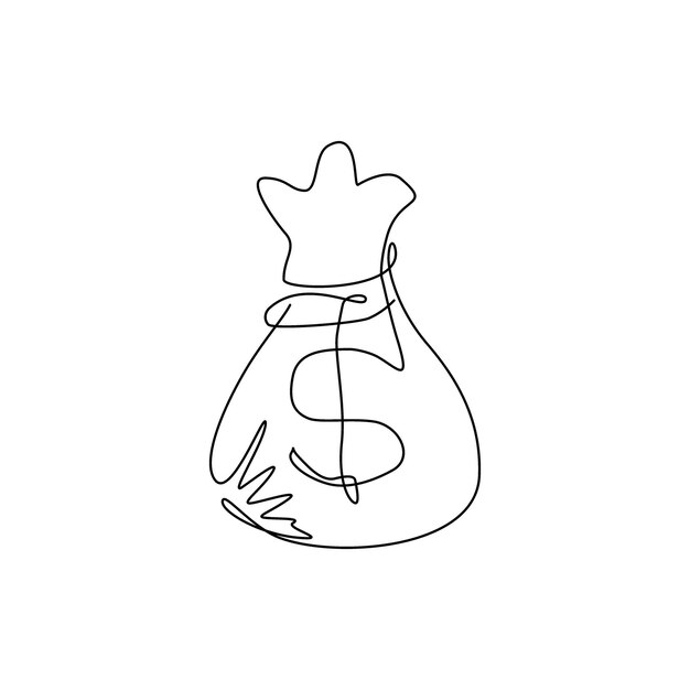 Continuous one line drawing money bag vector icon money bag flat simple cartoon illustration vector