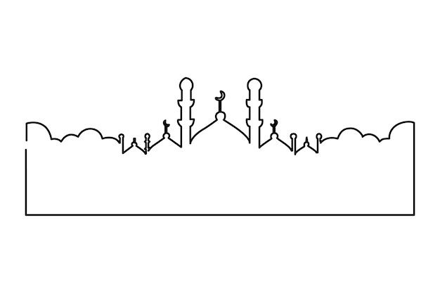 Continuous one line drawing mosque line concept Ramadan Kareem outline ornament background