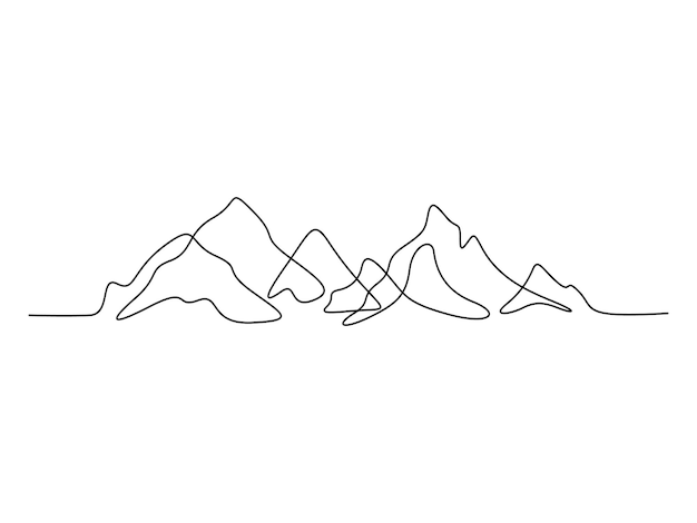 Continuous one line drawing of mountain range landscape adventure winter sports concept pro vector