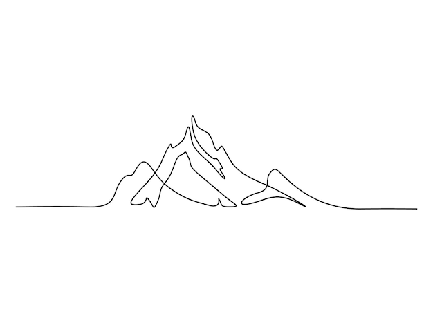 Continuous one line drawing of mountain range landscape adventure winter sports concept pro vector