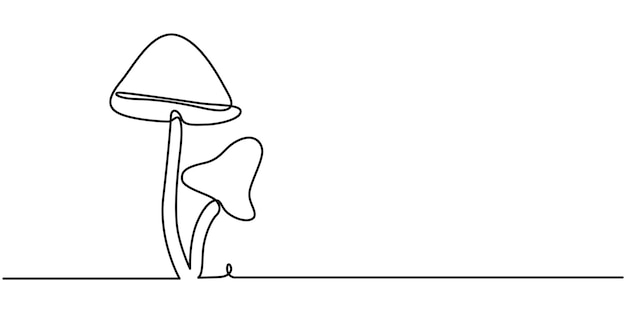 菌類の連続一線描画 ベクトルイラスト 菌類を描いたベクトル画像